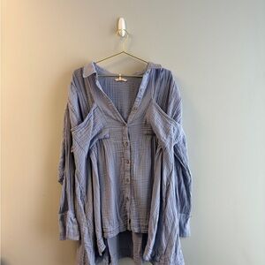 Women's Blue Button-Up Top